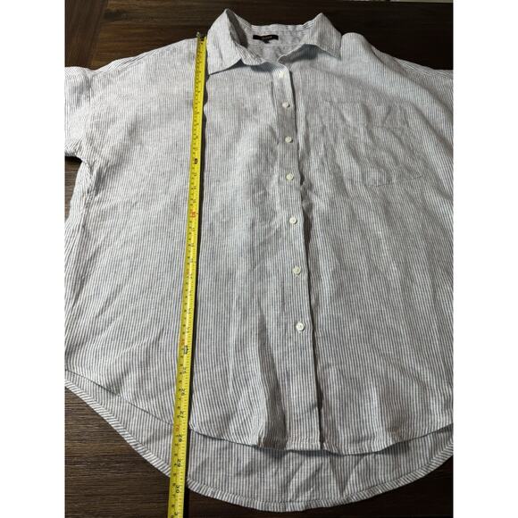 Quince Shirt Women’s Large 100% European Linen Camp Blue Pinstripe - Picture 7 of 10